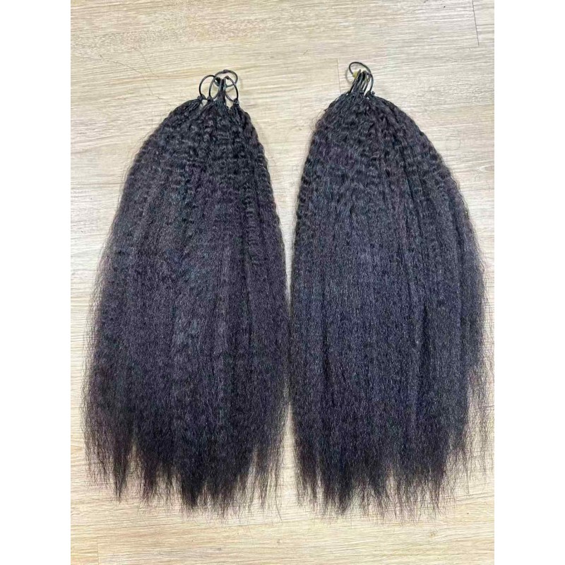 Mslula Kinky Straight Human Hair Feather Crochet Extensions, Natural Black 100g